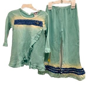 Toddler long sleeve shirt and ruffle pants matching set tie dye size 3T